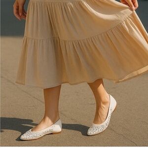 [7B] VINTAGE Flats White Leather Laser Cut shoe western ballet 90s